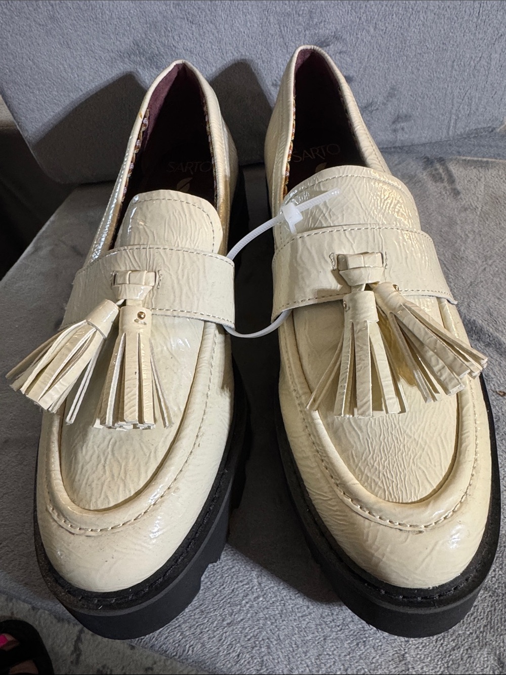 SARTO By Franco Sarto Cream Tassel Leather Loafers for Men